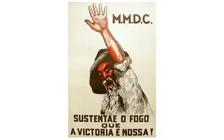 Cartaz representando bandeirante num dramático instante congelando, evocando a resistência e a causa paulista. Foto: Wkipédia/Divulgação