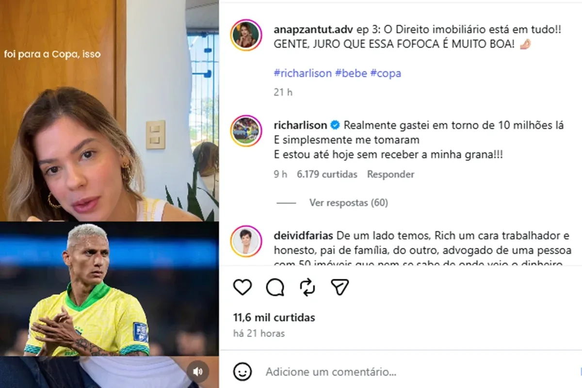 richarlison desabafa sobre briga na justica com advogado de flavio bolsonaro